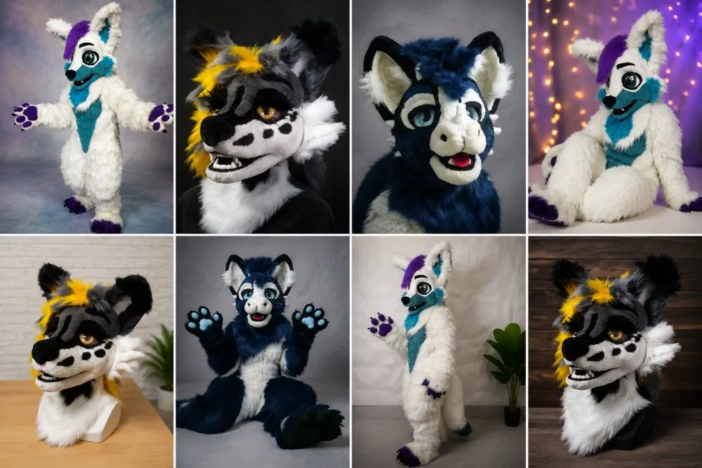 Collage of Avio fursuit commissions