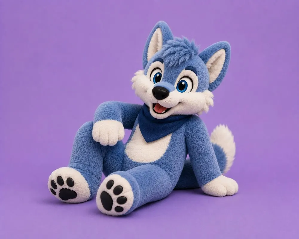 Blue husky plushie sitting