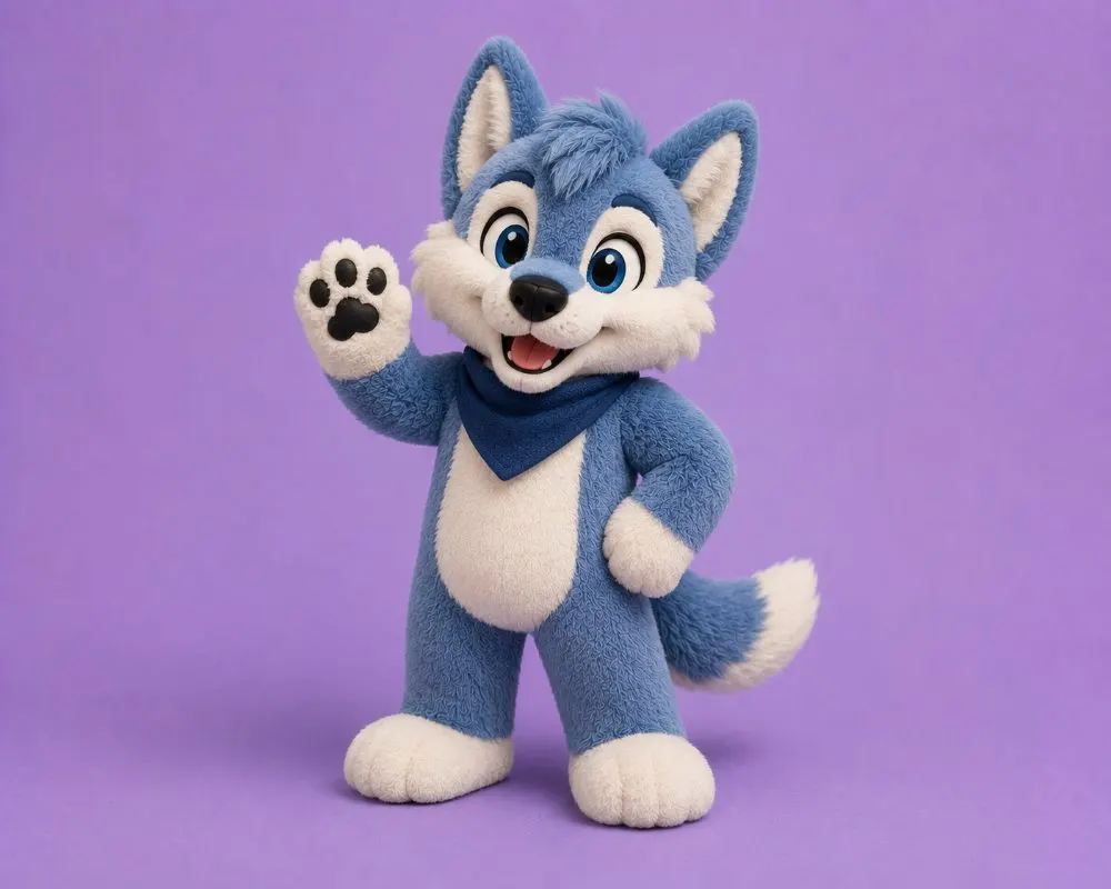 Blue husky plushie waving