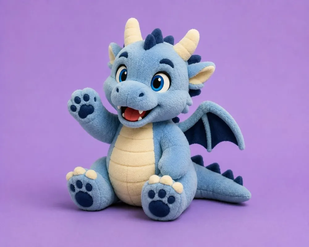 Blue dragon plushie waving