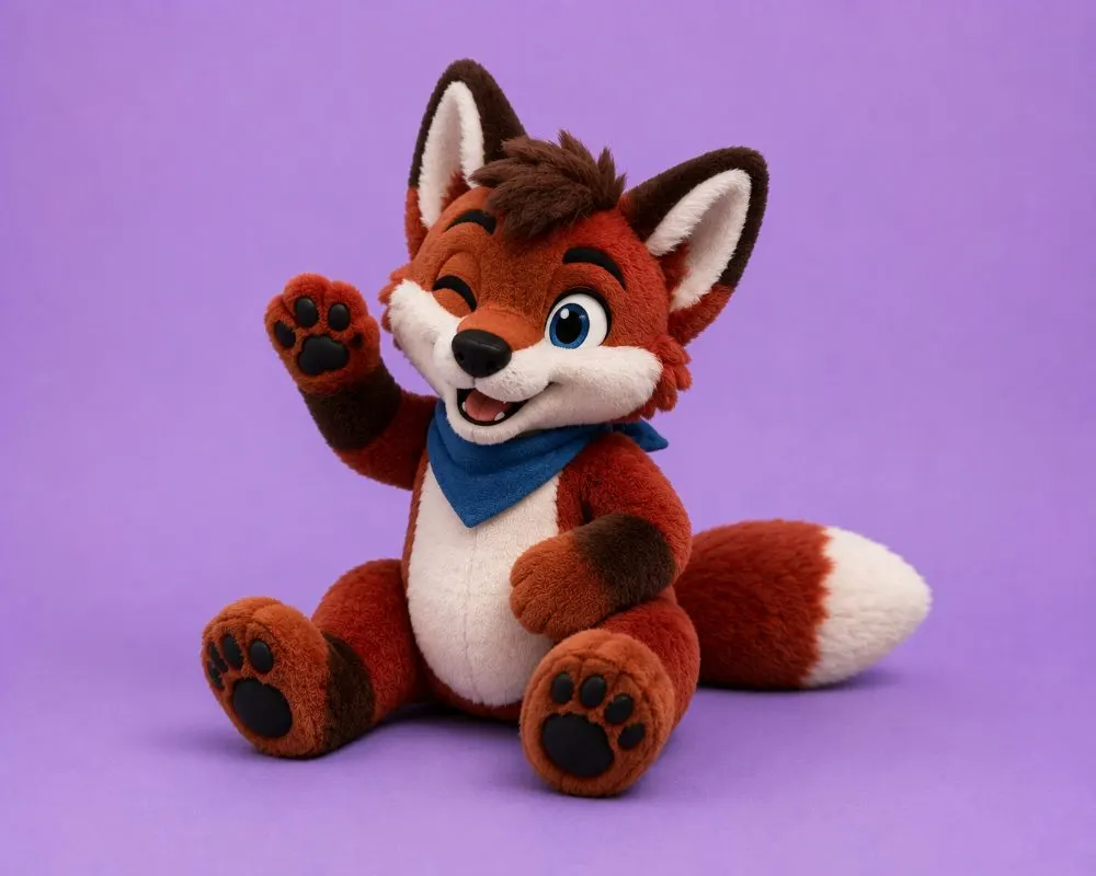 Red fox plushie winking