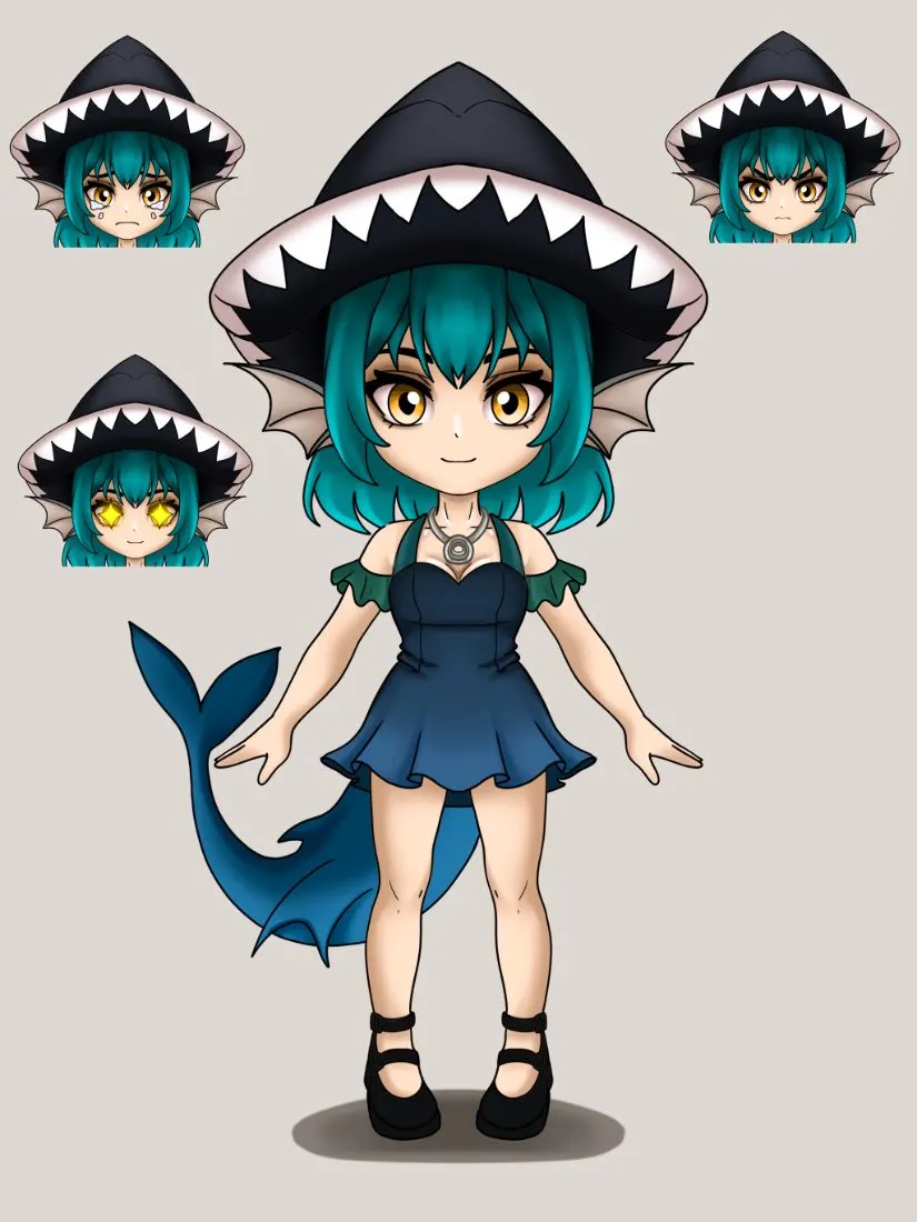 Shark witch chibi model, fully colored