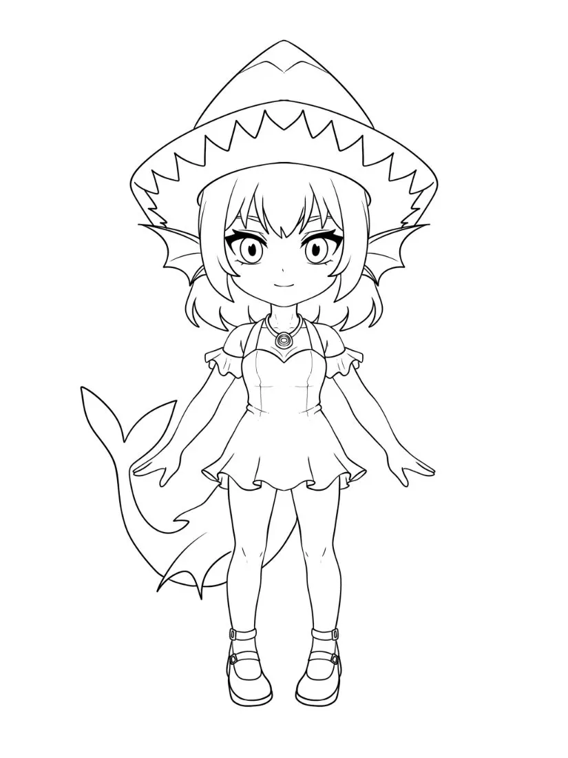 Shark witch lineart stage