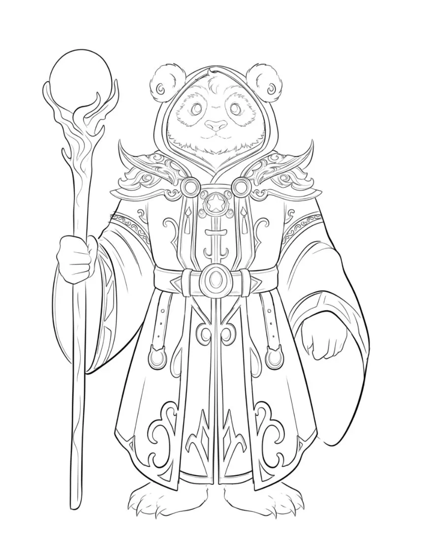Panda mage character concept lineart